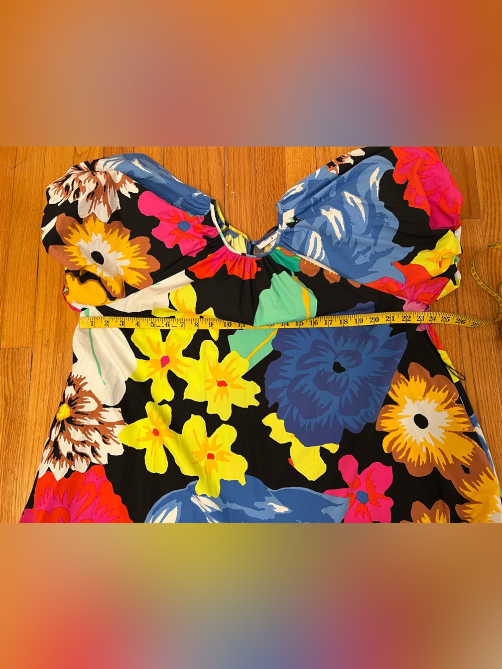 Vibrant Multicolor Floral Hi-Low Dress with Puff Sleeves L - Picture 8 of 15